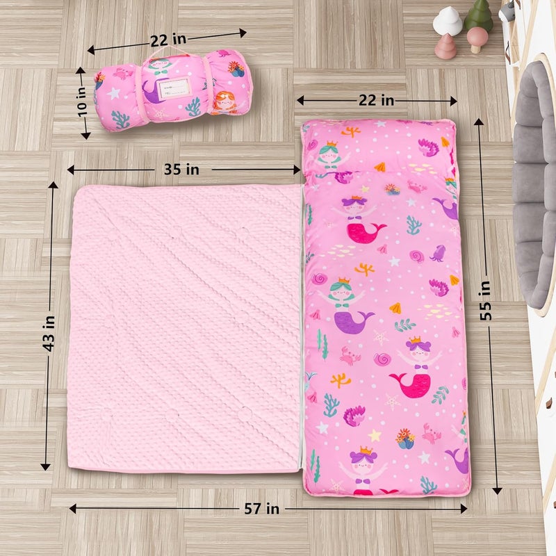 PRIMLECT Toddler Nap Mat Extra Large Thickened 55''x35'', Soft Sleeping Bag with Detachable Minky Blanket and Pillow, Portable for Daycare, Preschool, Kindergarten, Travel, Boys and Girls - Image 3